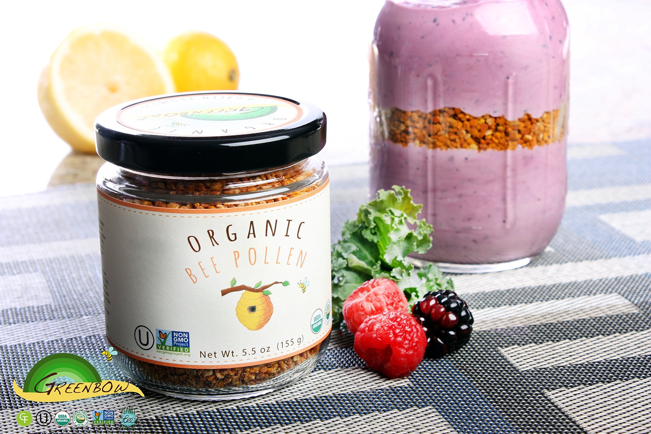 Greenbow polen mezclado en batido vegetal nutritivo y natural