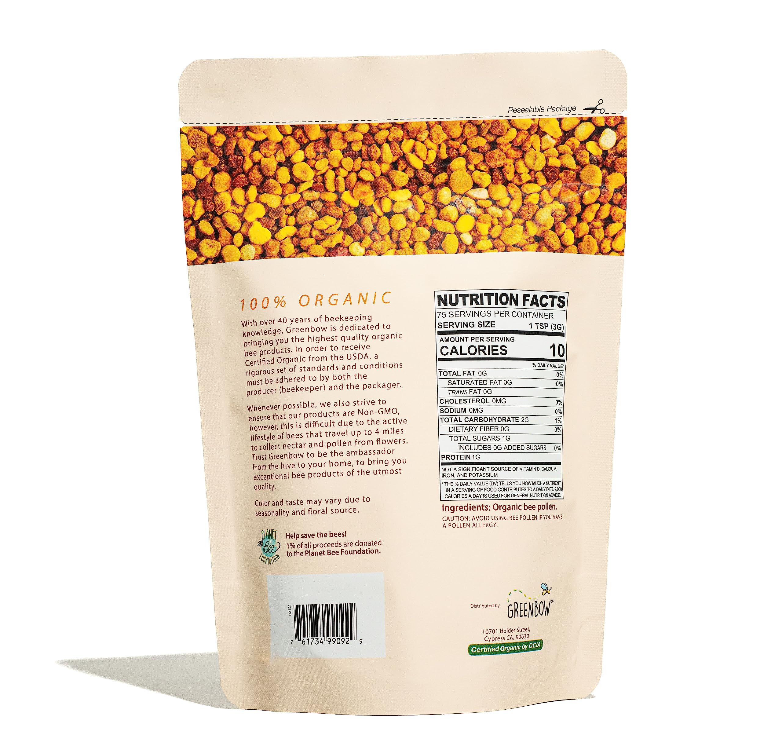 Greenbow textura del polen en primer plano, conserva nutrientes