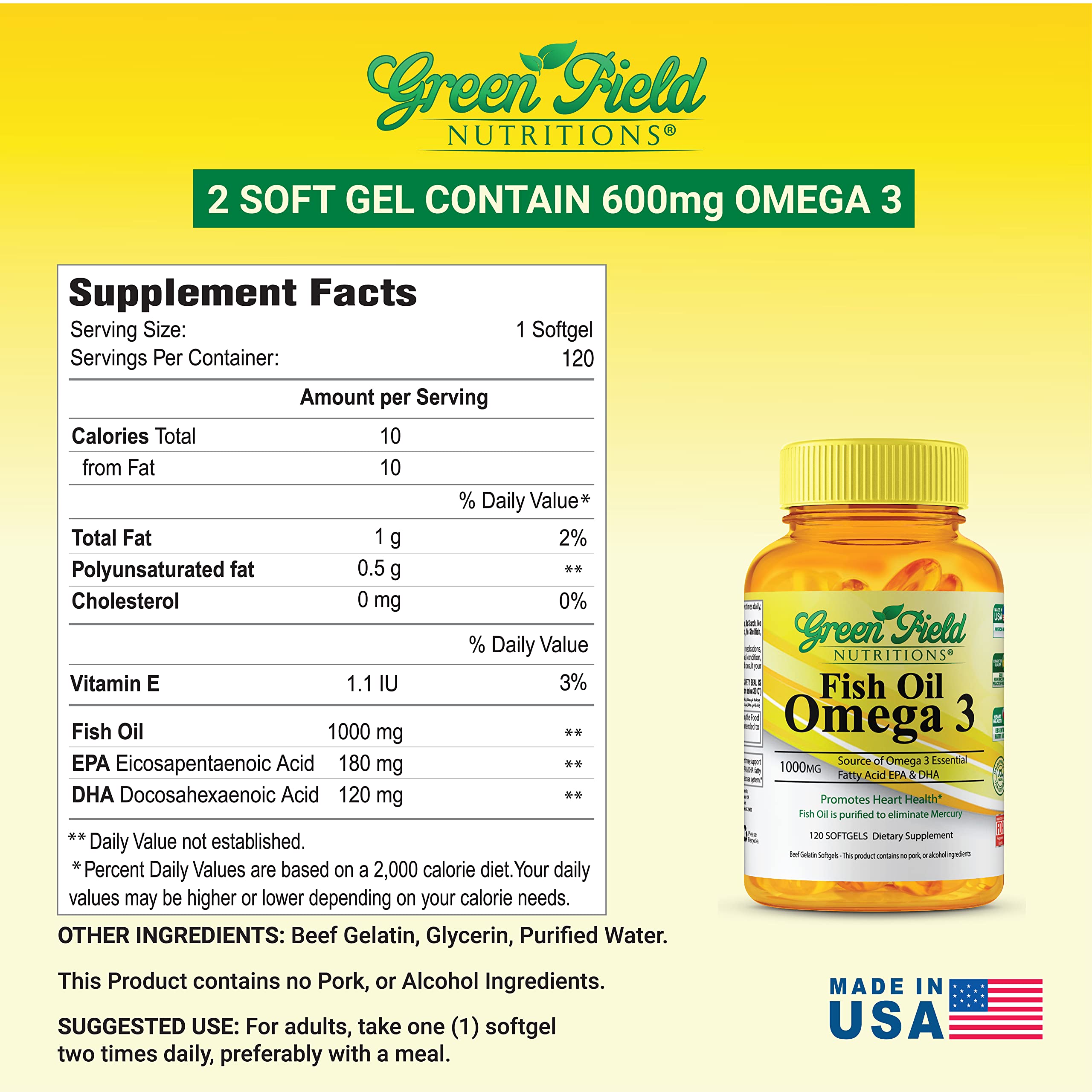 Green Field Nutritions cápsulas en mano demostrando tamaño y facilidad de toma