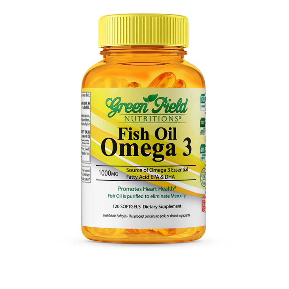 Green Field Nutritions frasco frontal mostrando el sello Halal y beneficios