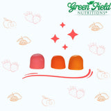 Greenfield Nutritions frasco abierto con gomitas visibles para consulta de cantidad