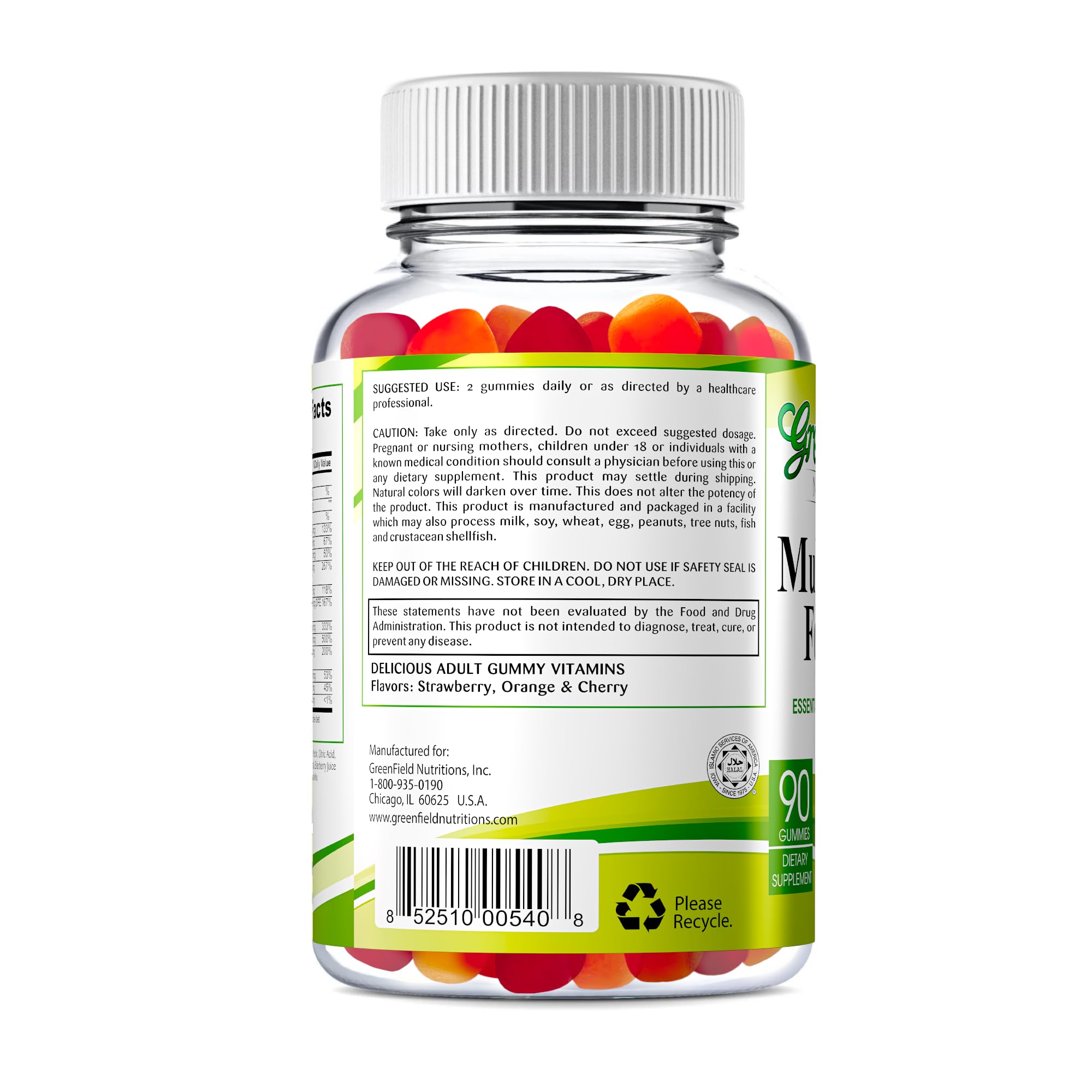 Green Field Nutritions primer plano de textura suave de las gomitas fácil de masticar