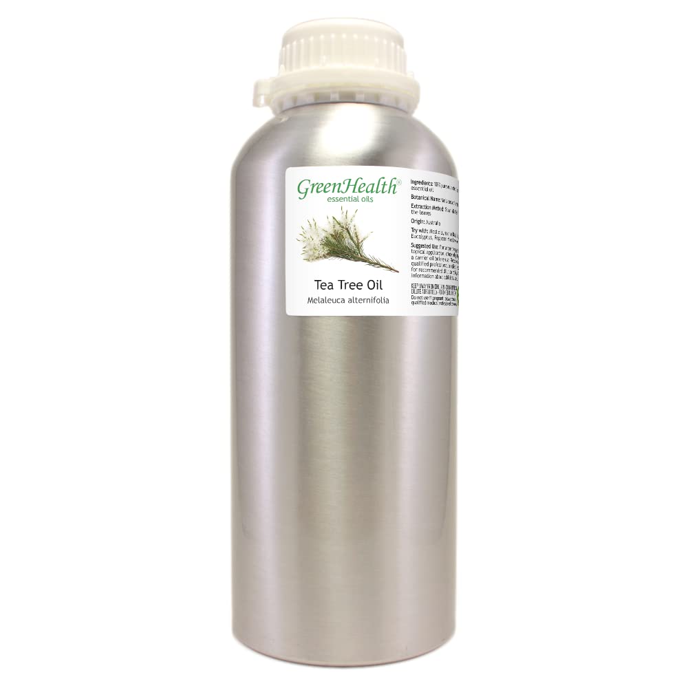GreenHealth botella frontal de aceite de árbol de té, presentación a granel y ahorro