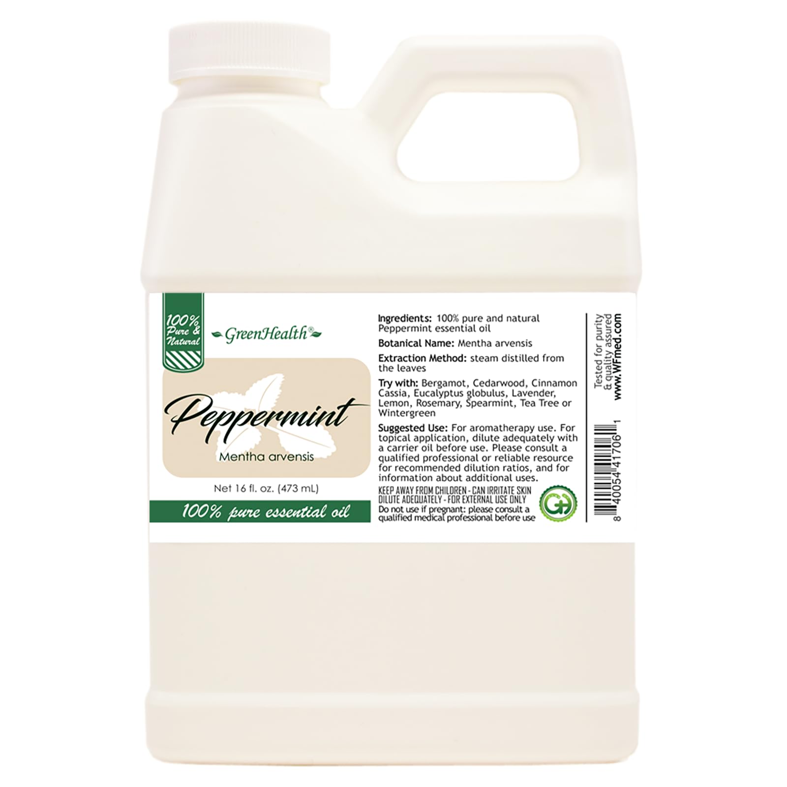GreenHealth bidón frontal mostrando tamaño y tapa a prueba de niños