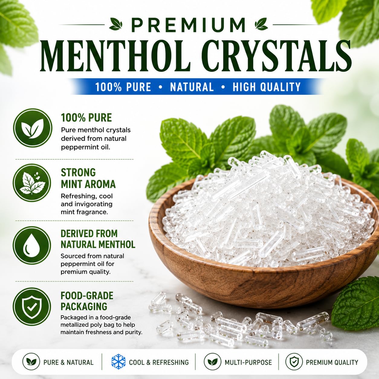 GreenHealth montoncito de cristales de mentol mostrando apariencia y pureza