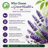 GreenHealth etiqueta del producto con detalles de pureza e instrucciones