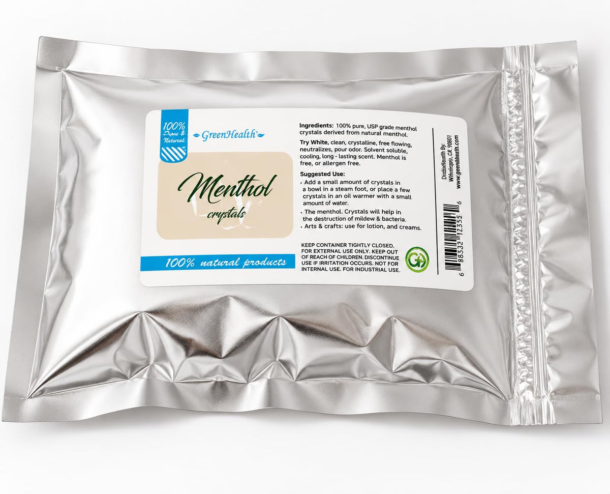 GreenHealth paquete frontal mostrando bolsa metallizada que protege los cristales