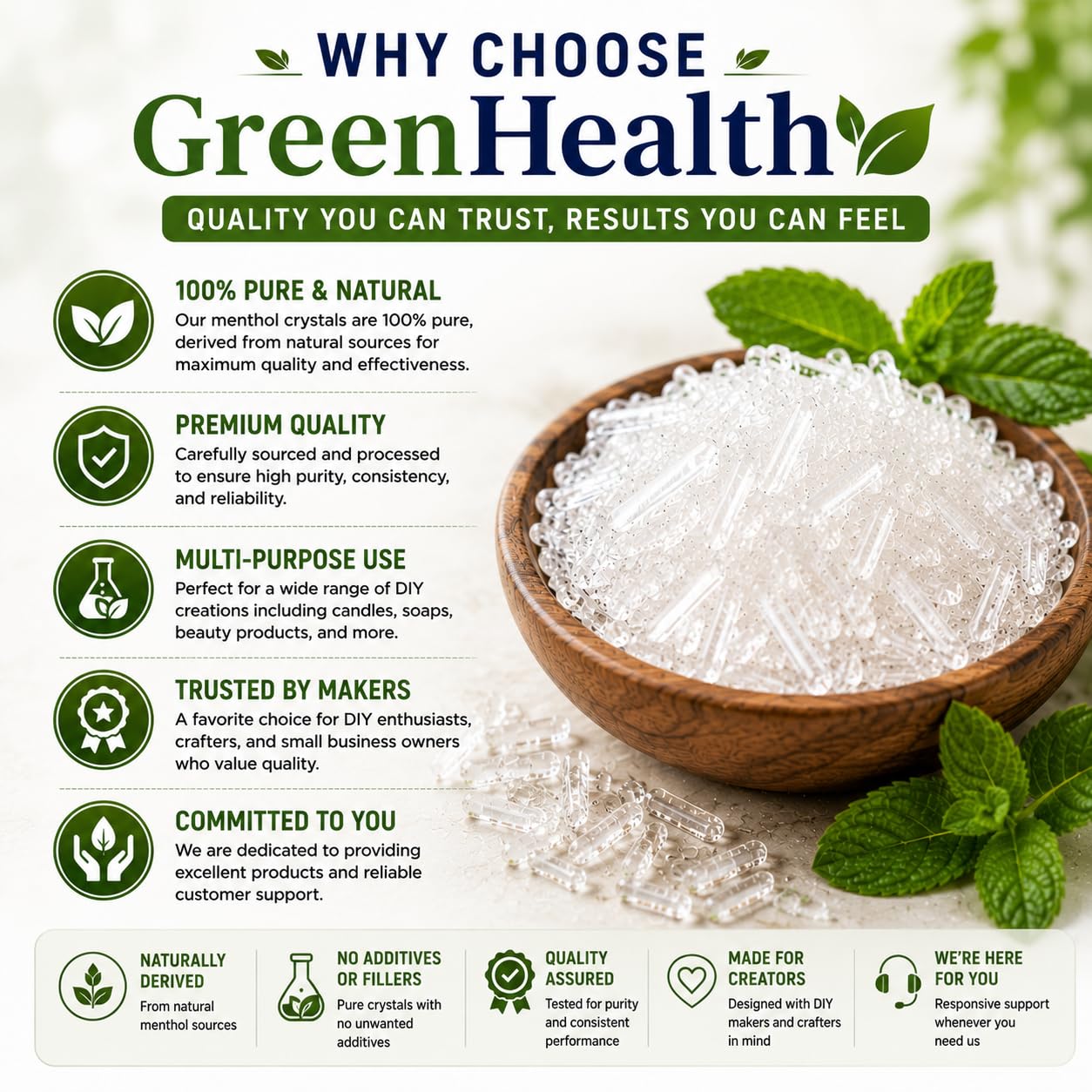 GreenHealth cristales almacenados en recipiente hermético para conservación óptima