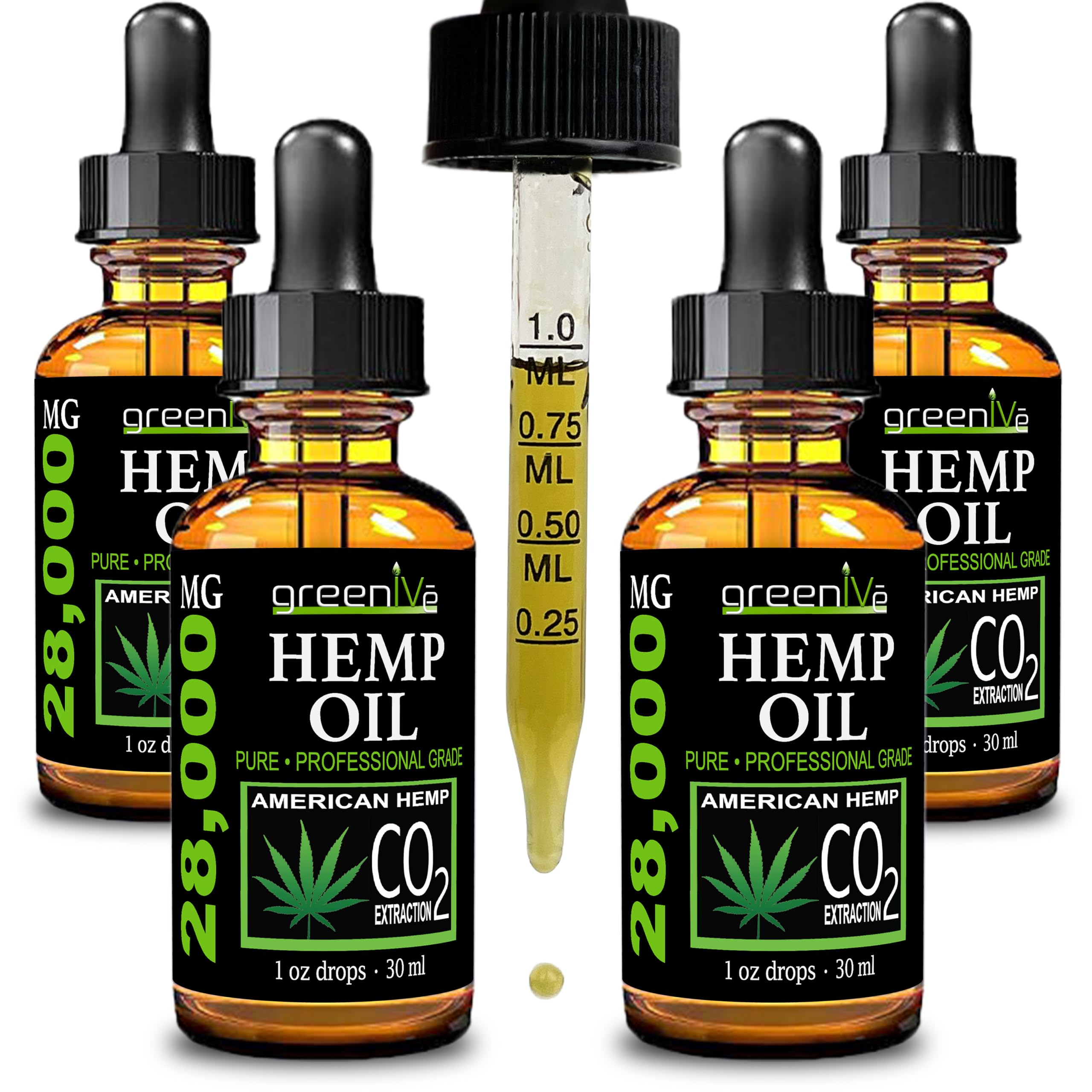 GreenIVe frasco frontal mostrando etiqueta y cuentagotas, confianza y pureza