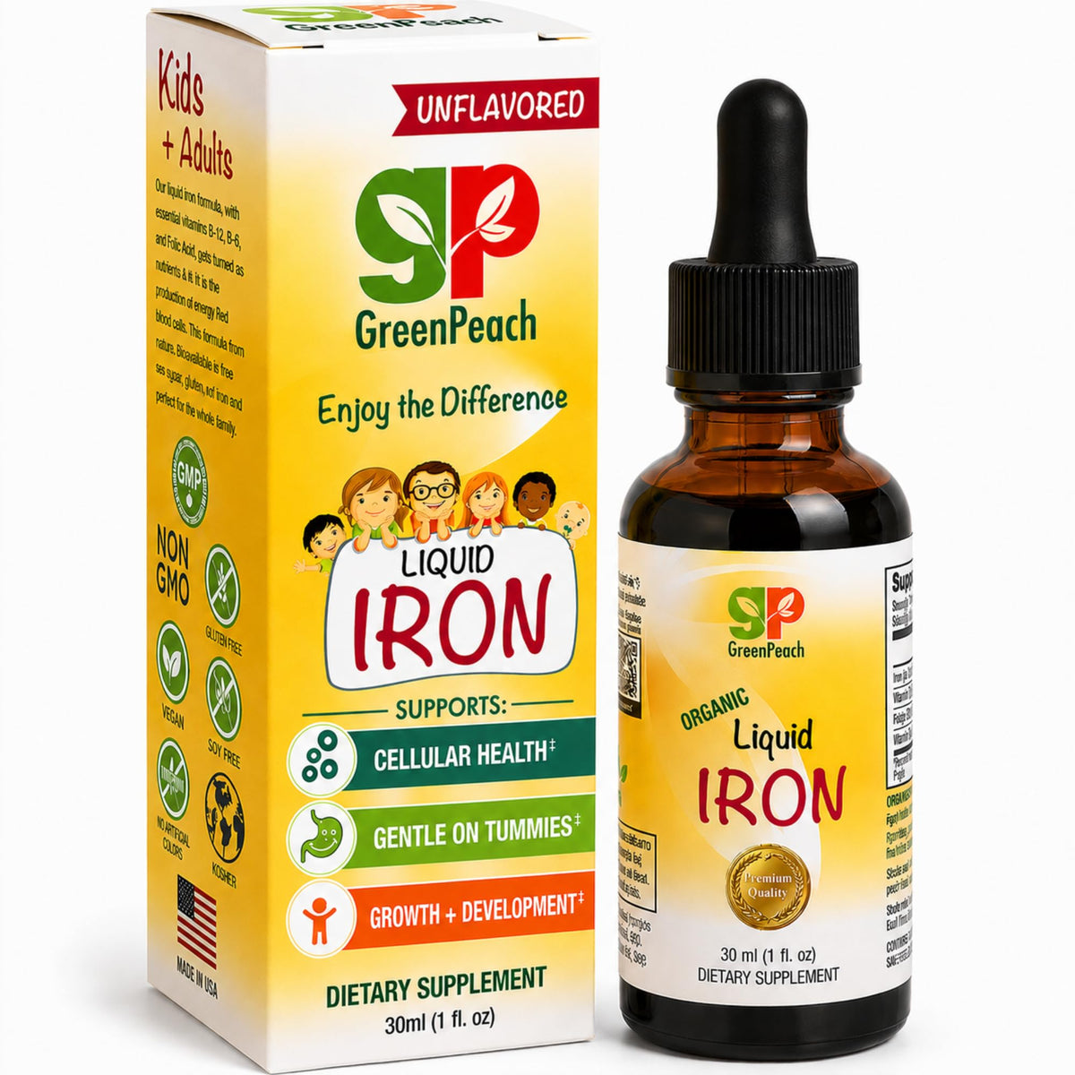 GreenPeach frente del envase mostrando tamaño y diseño claro