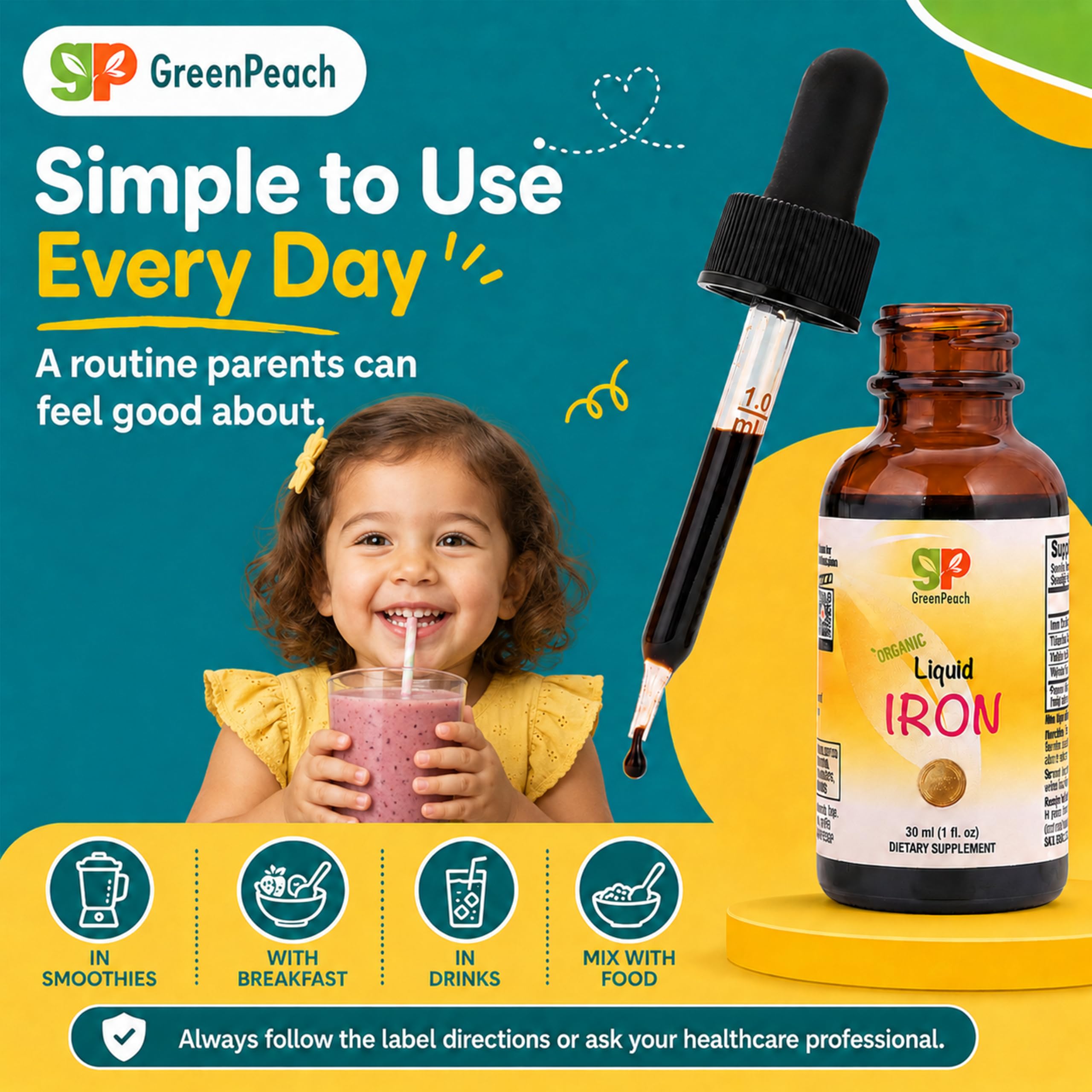 GreenPeach junto a biberón para comparar tamaño y porción