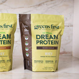 Greens First etiqueta nutricional en detalle indicando 20g proteína por porción