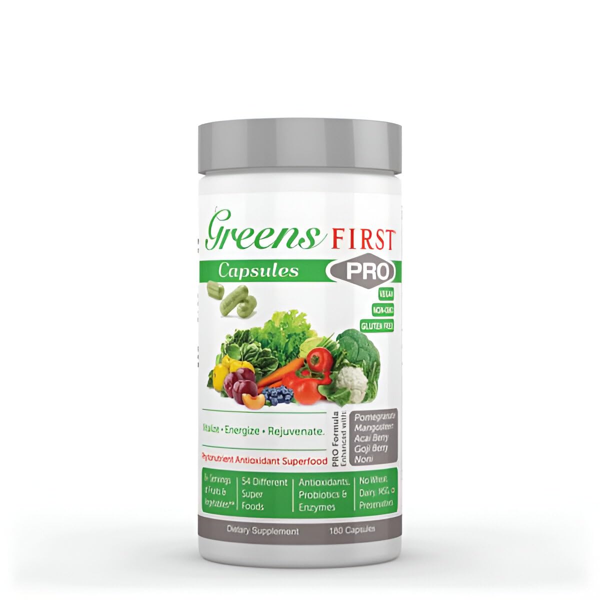 Acercamiento a etiqueta Greens First mostrando ingredientes y transparencia