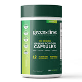 Greens First empaque frontal mostrando 180 cápsulas y conveniencia