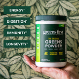 Textura del polvo Greens First chocolate, muestra mezcla fina y sabor manejable