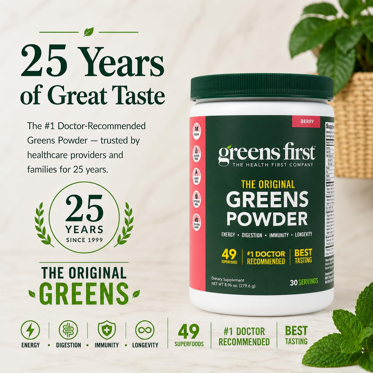 Greens First batido familiar con polvo, integra nutrición en comidas cotidianas