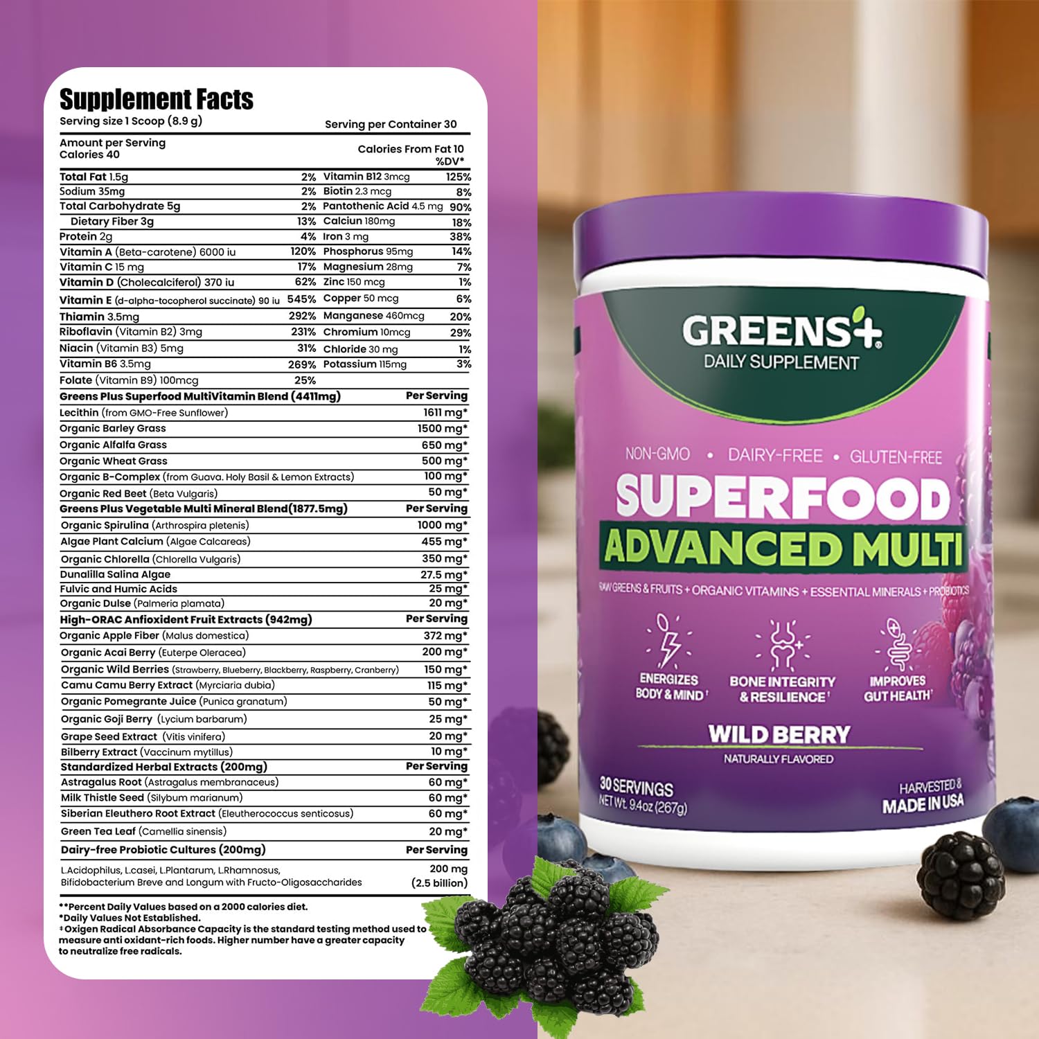 Greens+ sello USDA certificado, garantía de origen orgánico