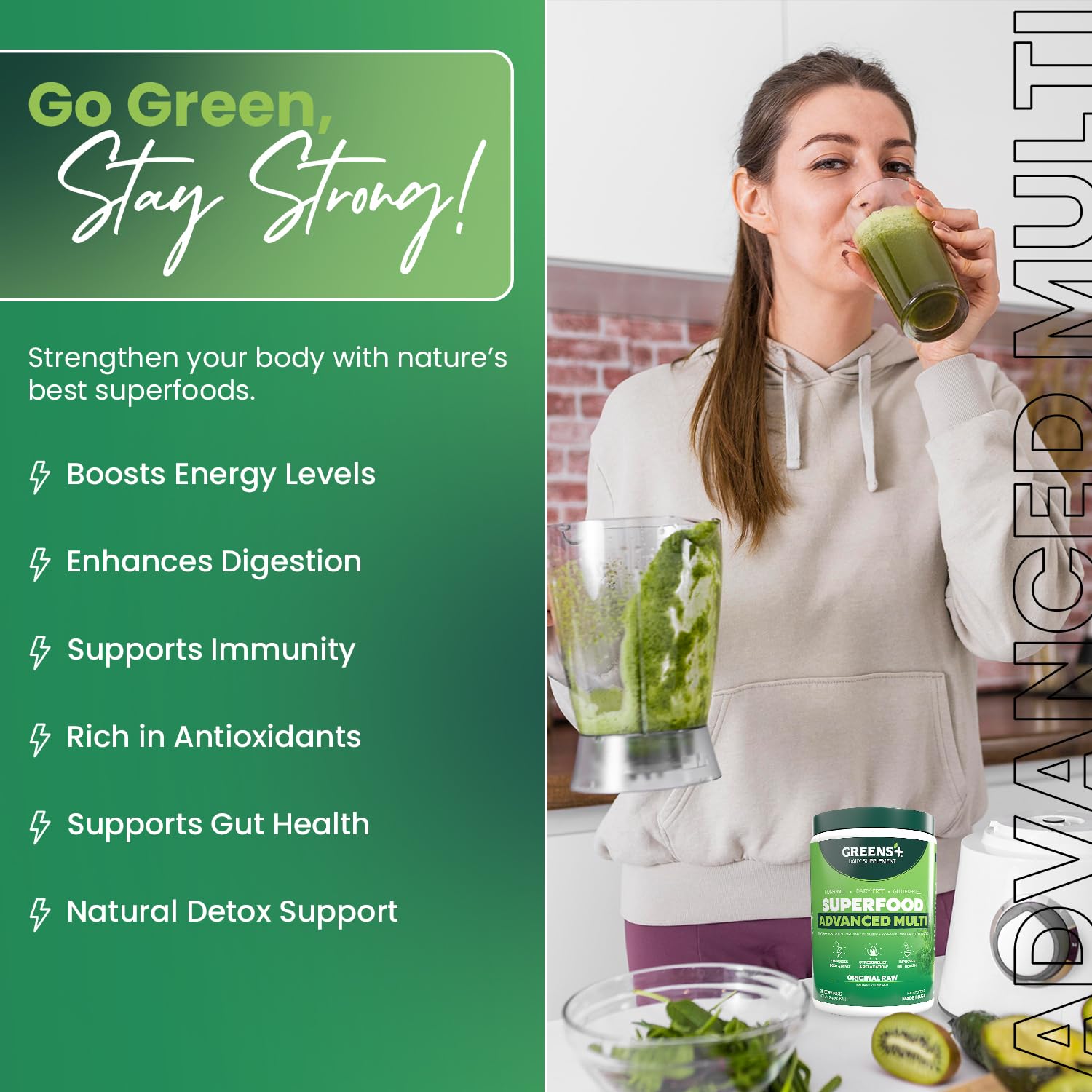 Greens+ en batido verde mezcla fácil y sabor equilibrado
