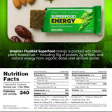 Greens+ Plusbar etiqueta nutricional legible, información clara de macronutrientes