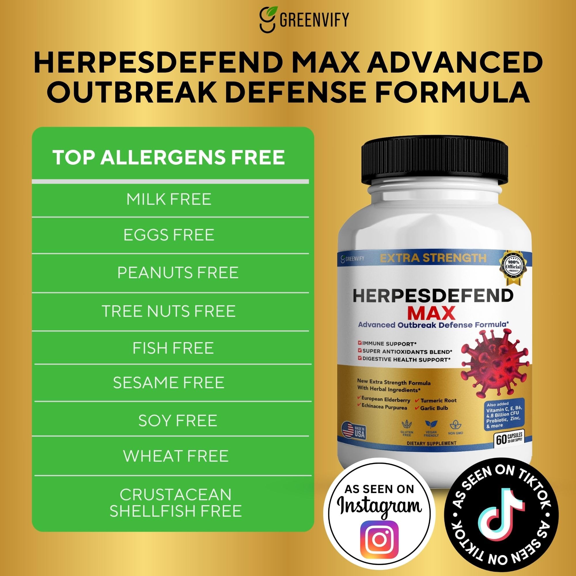 Cápsulas abiertas de GREENVIFY Herpes Defend Max mostrando textura y fácil ingestión