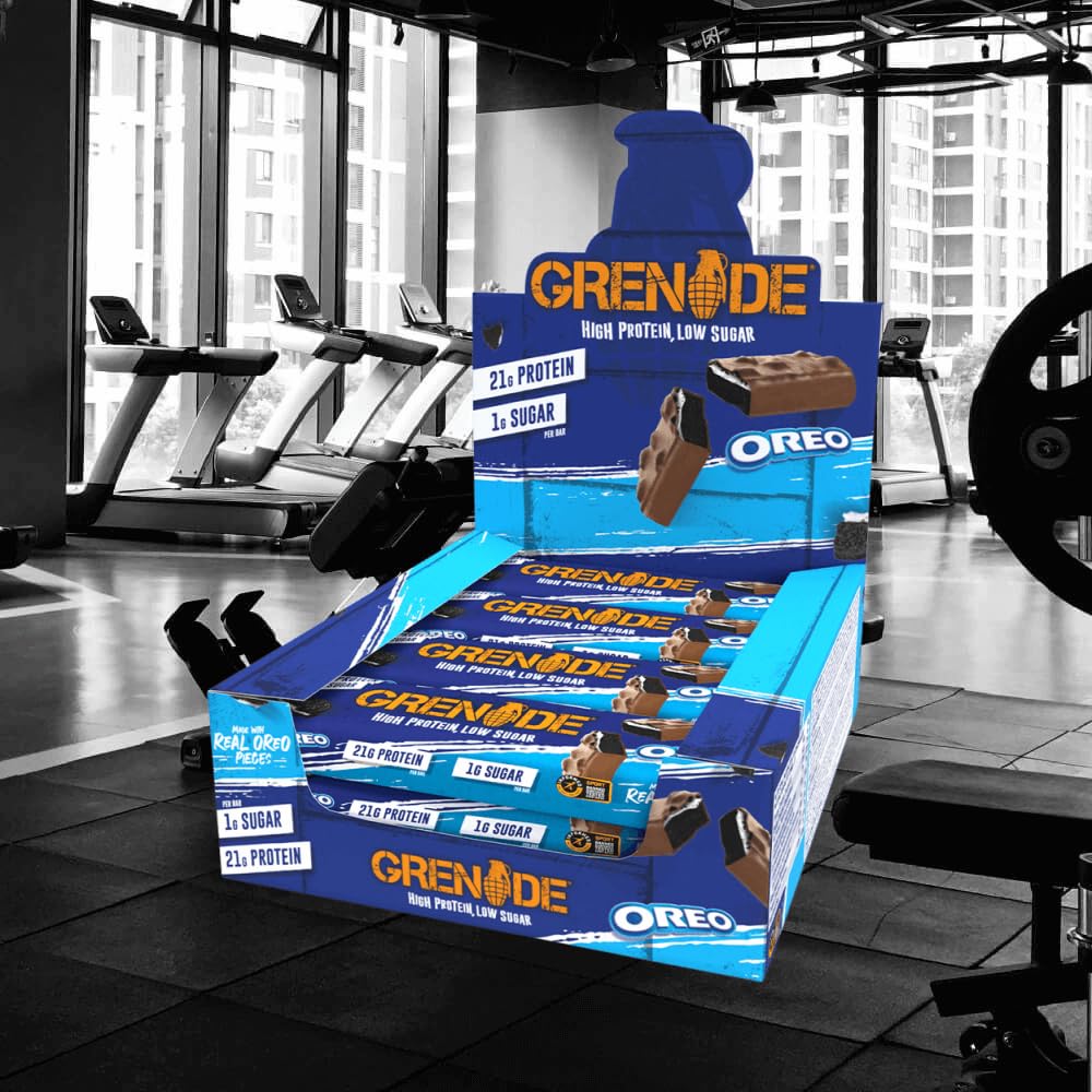 Grenade detalle del nougat proteico con trozos OREO y textura apetitosa