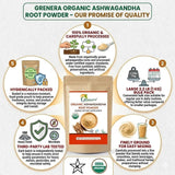Grenera raíces de ashwagandha crudas indicando origen natural del polvo