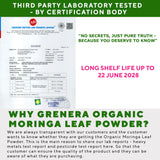 Grenera detalle de etiqueta con información de lote y pruebas de laboratorio