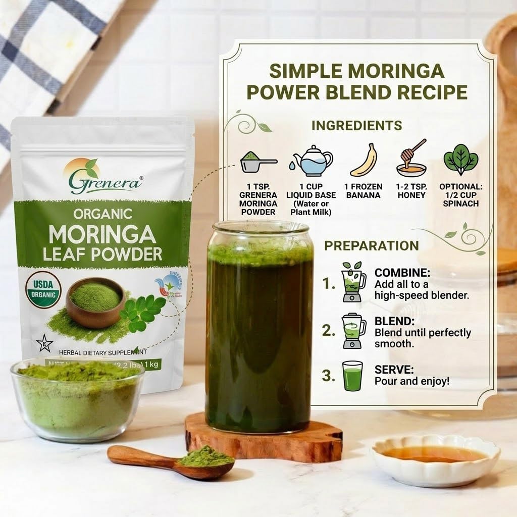 Grenera mezclado en batido verde ingredientes integrados sin grumos
