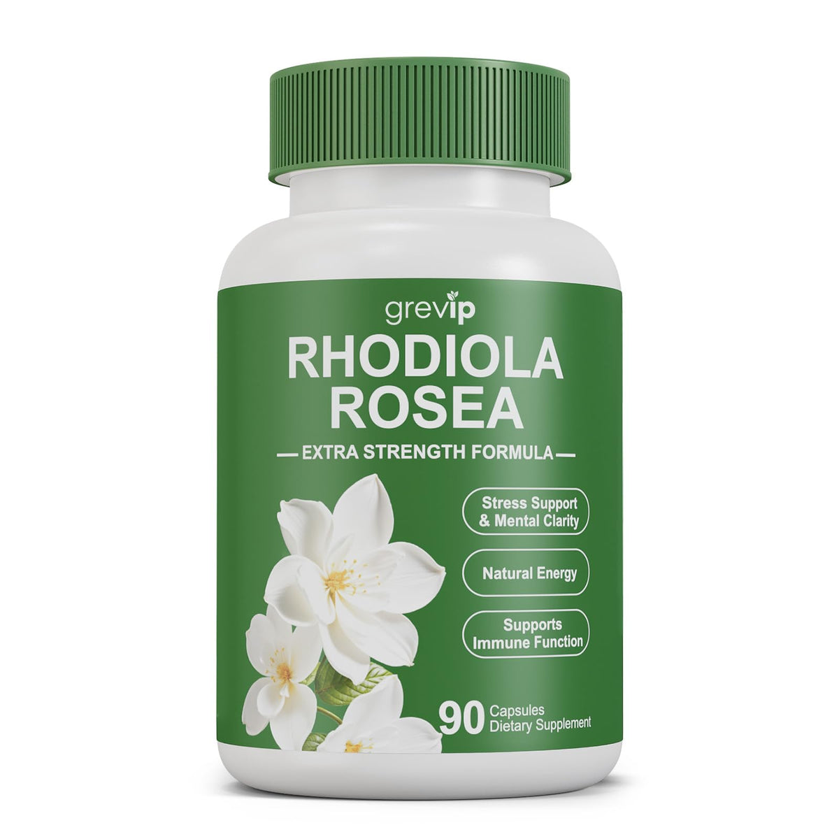 GREVIP envase frontal Rhodiola Rosea mostrando diseño y cantidad