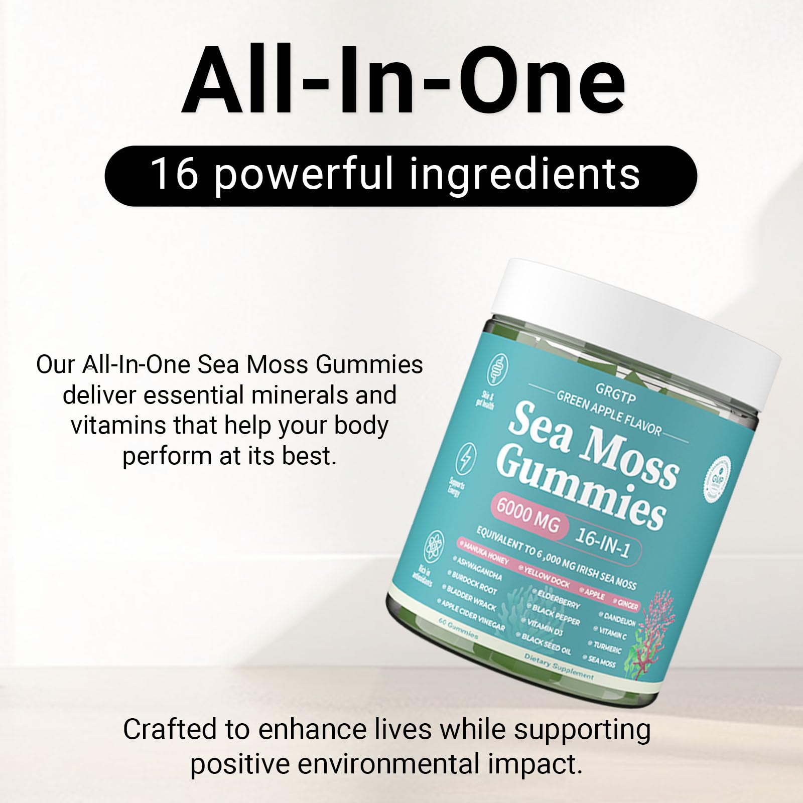GRGTP ingredientes clave expuestos: sea moss, ashwagandha, cúrcuma