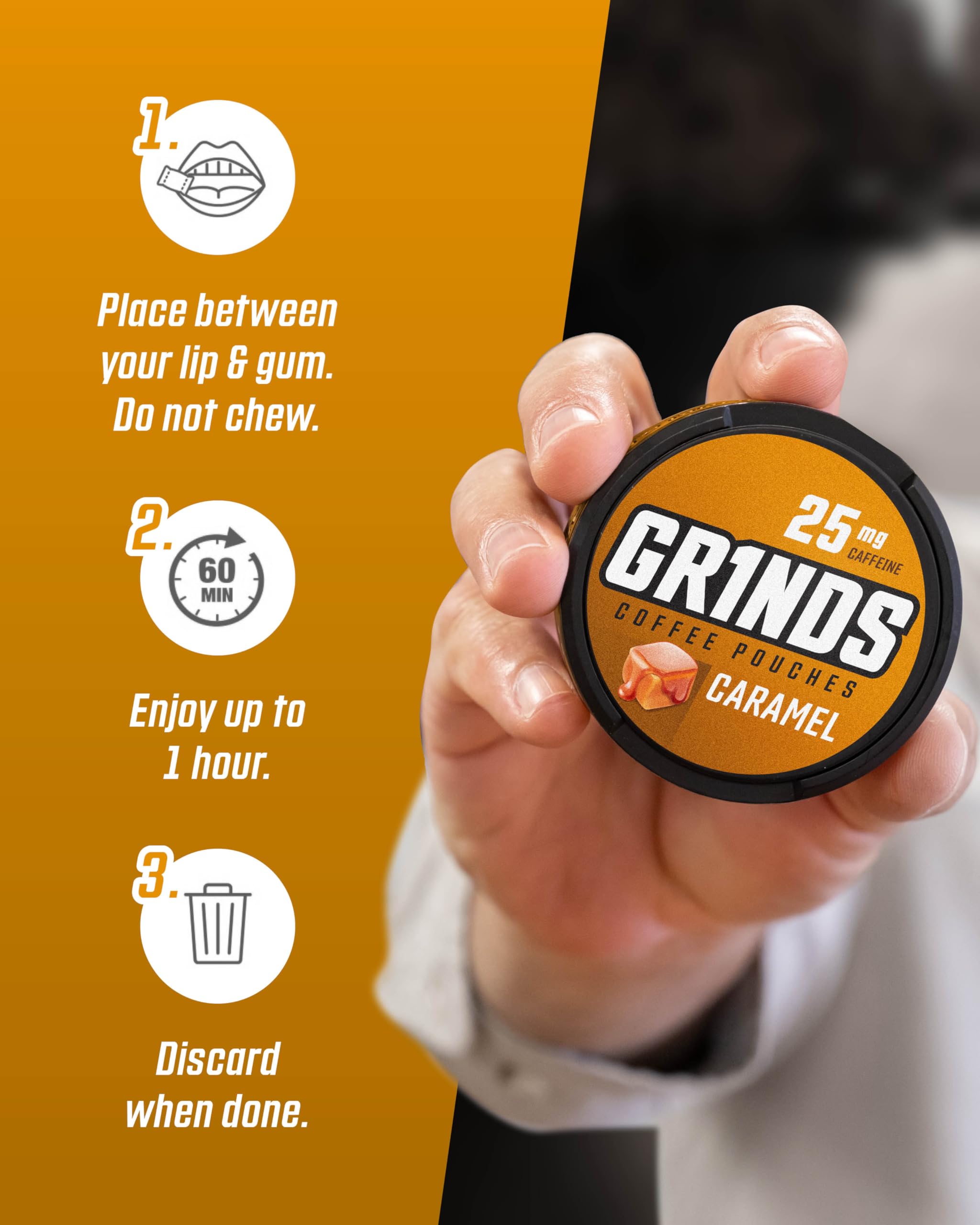 GRINDS etiqueta con información y advertencias para uso seguro