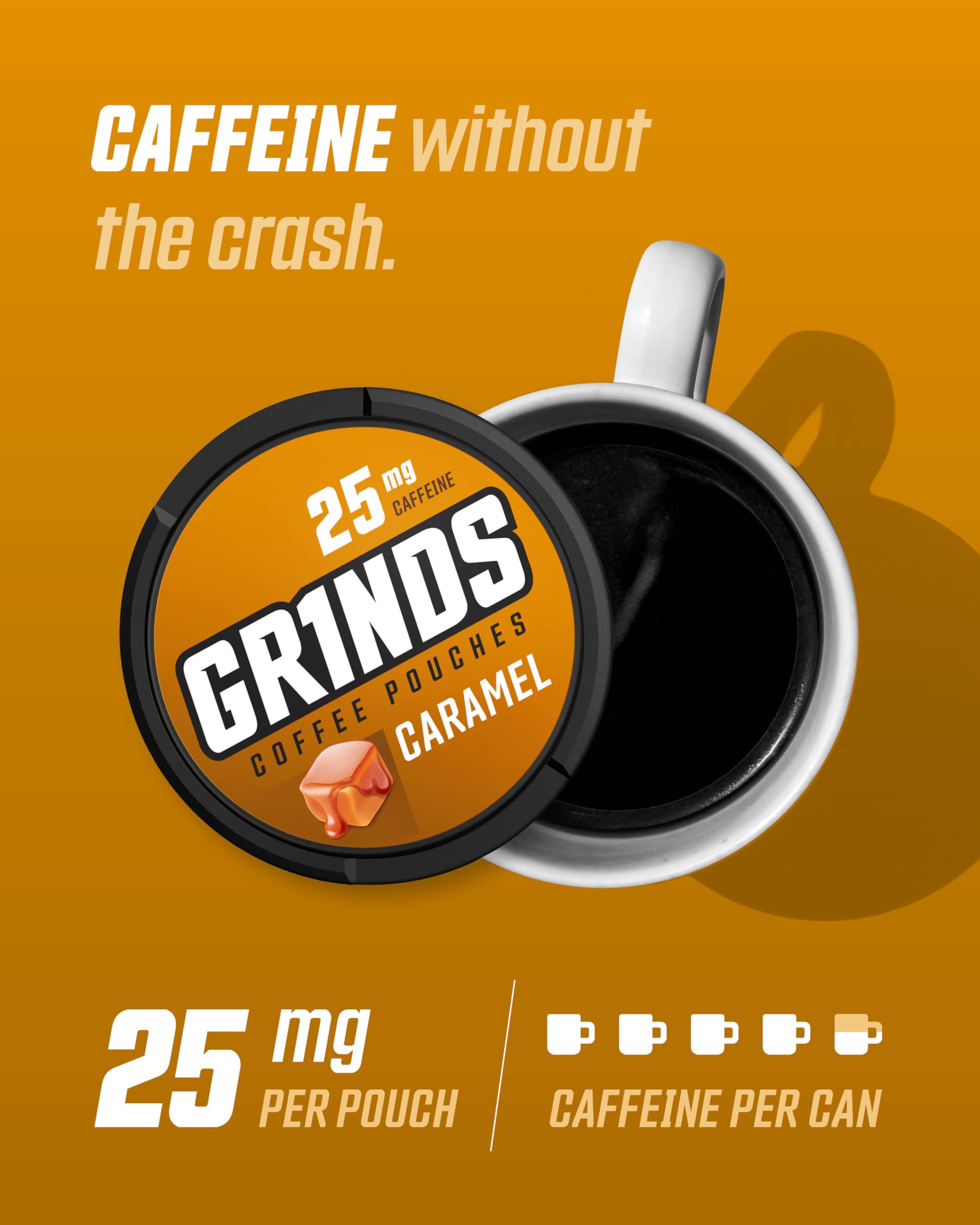 GRINDS pouch en mano listo para usar, conveniencia y energía rápida