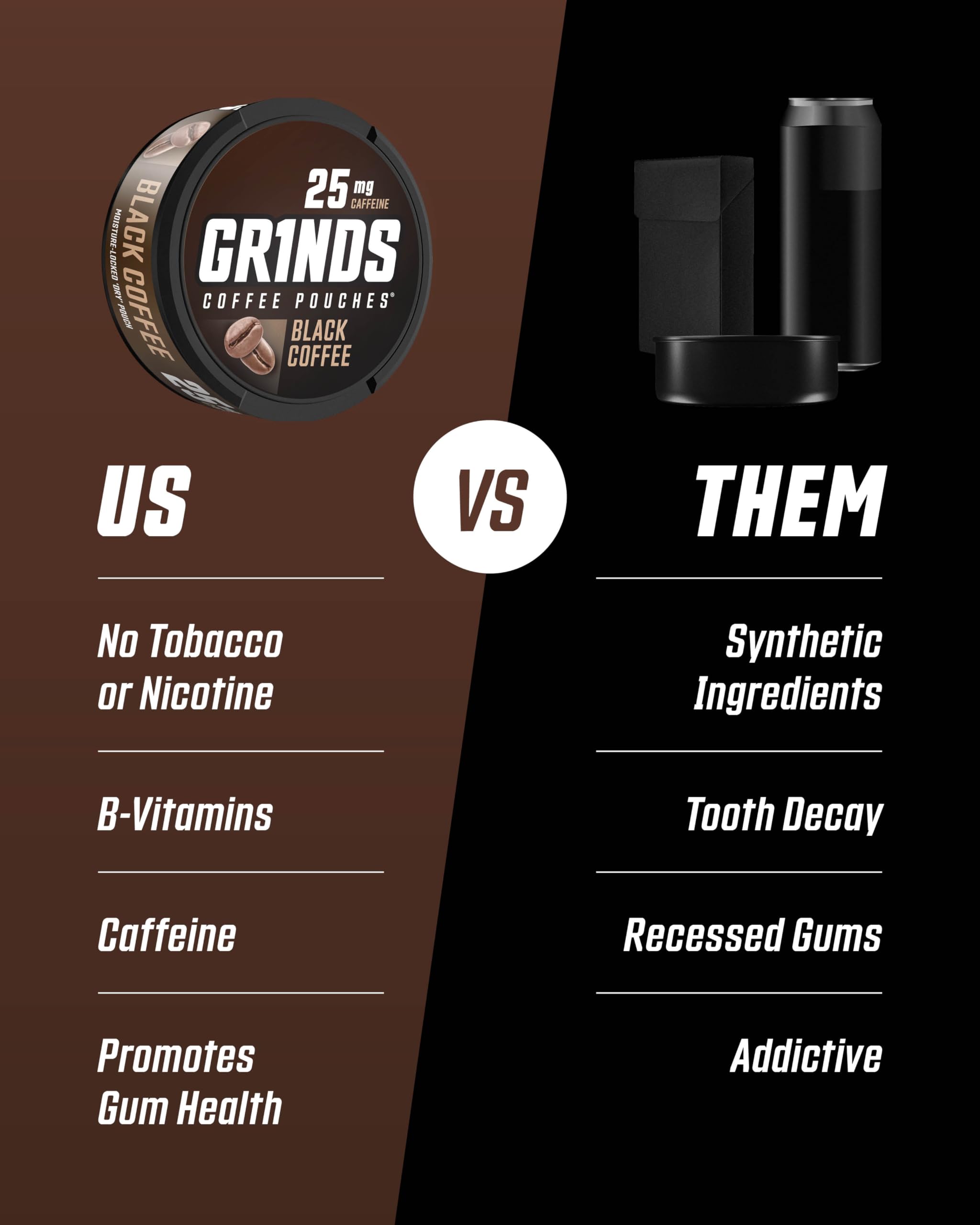 GRINDS lata junto a mano para comparar tamaño y portabilidad