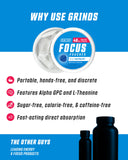 GRINDS pouch junto a mano para comparar tamaño, formato delgado y portátil