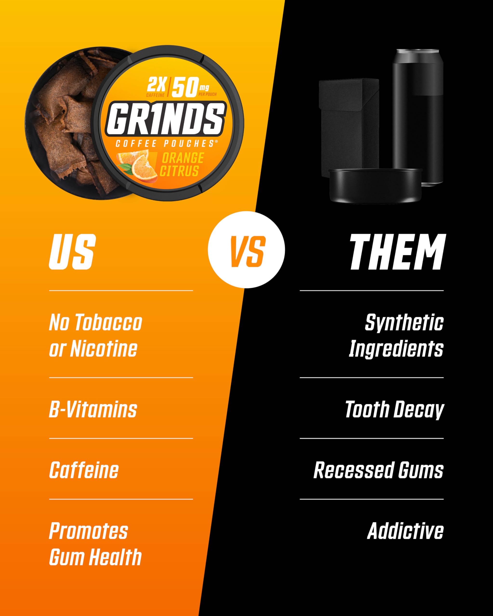 GRINDS comparación de tamaño junto a una taza para entender escala y conveniencia