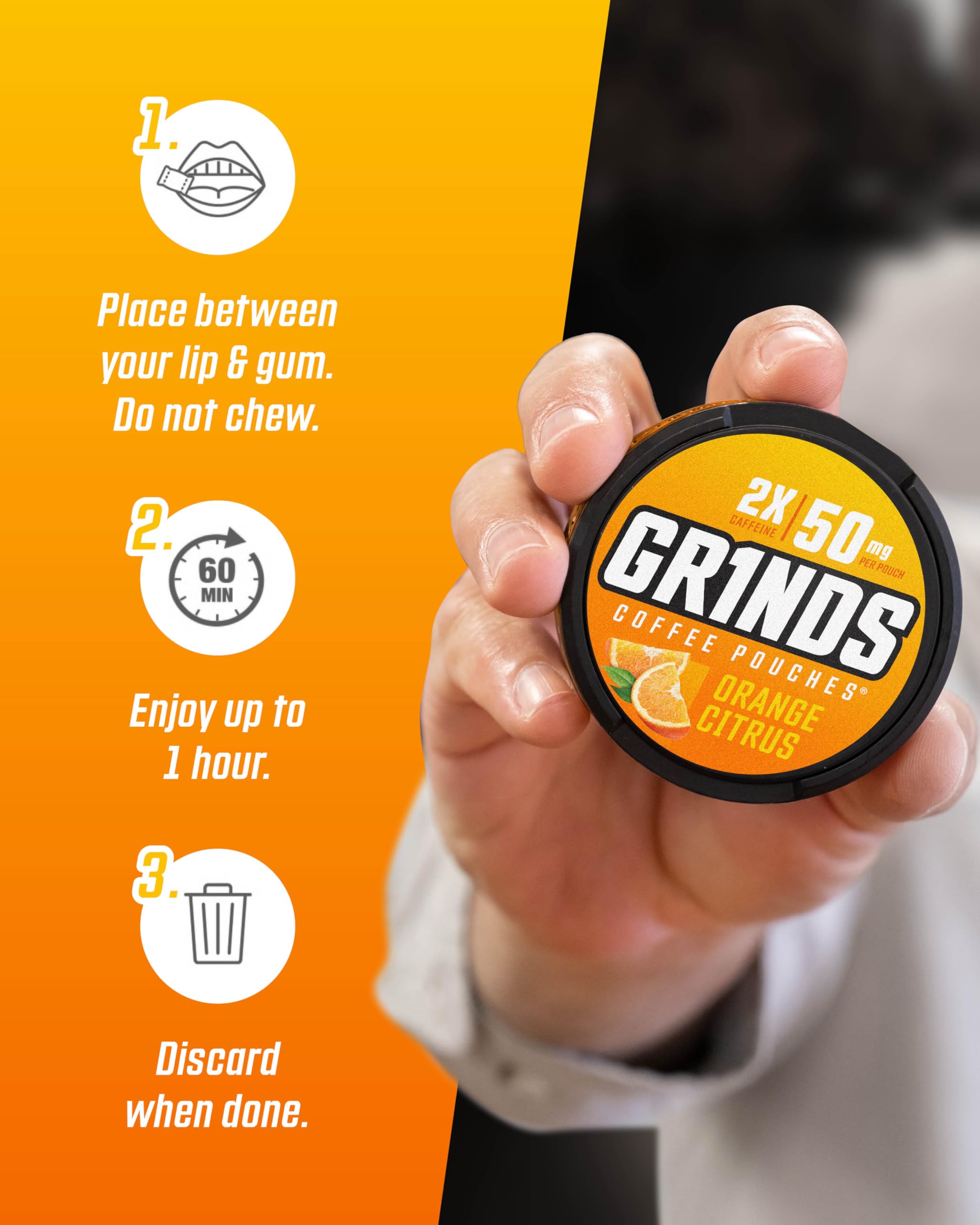 GRINDS pouch junto a teléfono para comparar tamaño y portabilidad