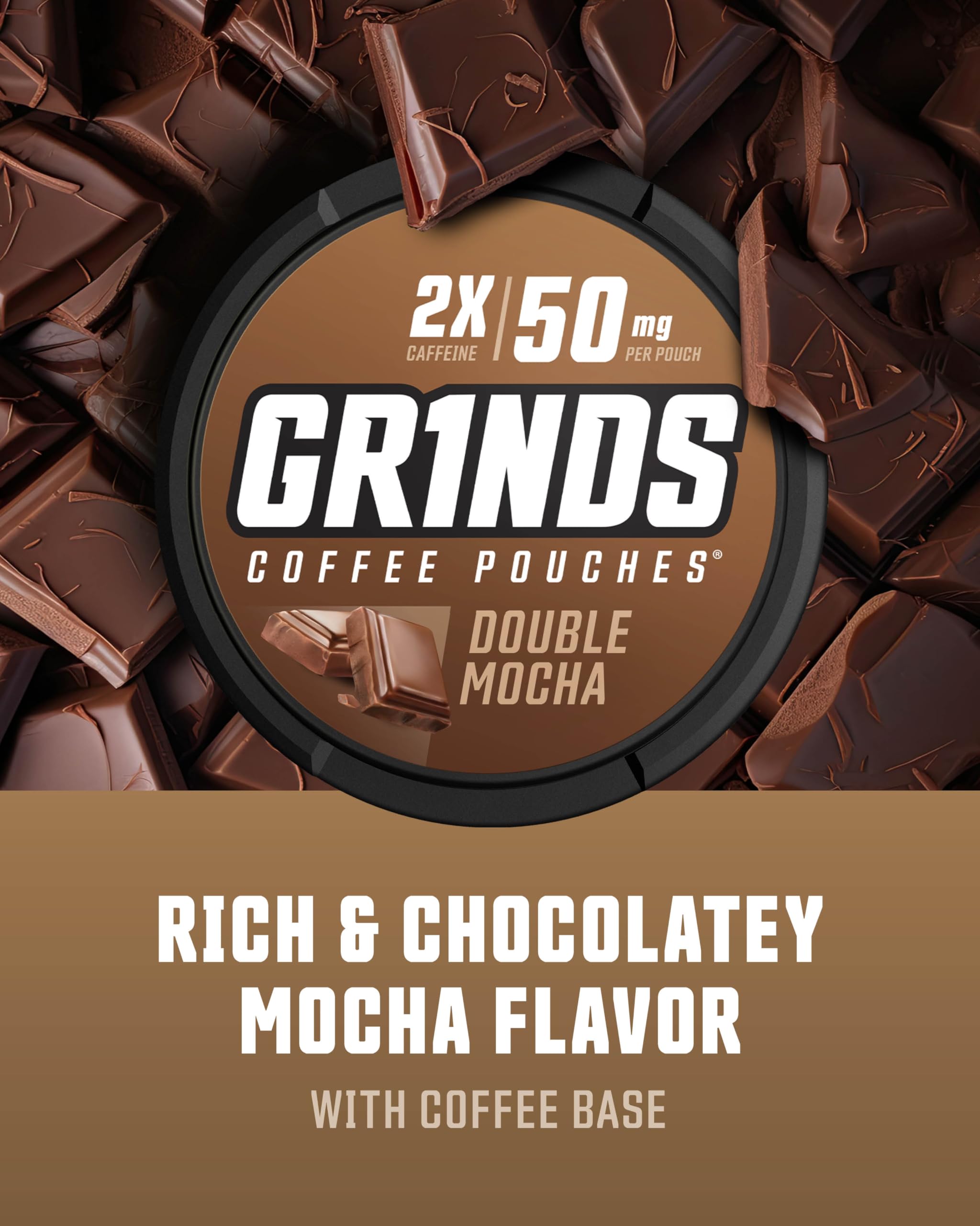 GRINDS primer plano de pouch seco y textura que muestra frescura y menos desorden