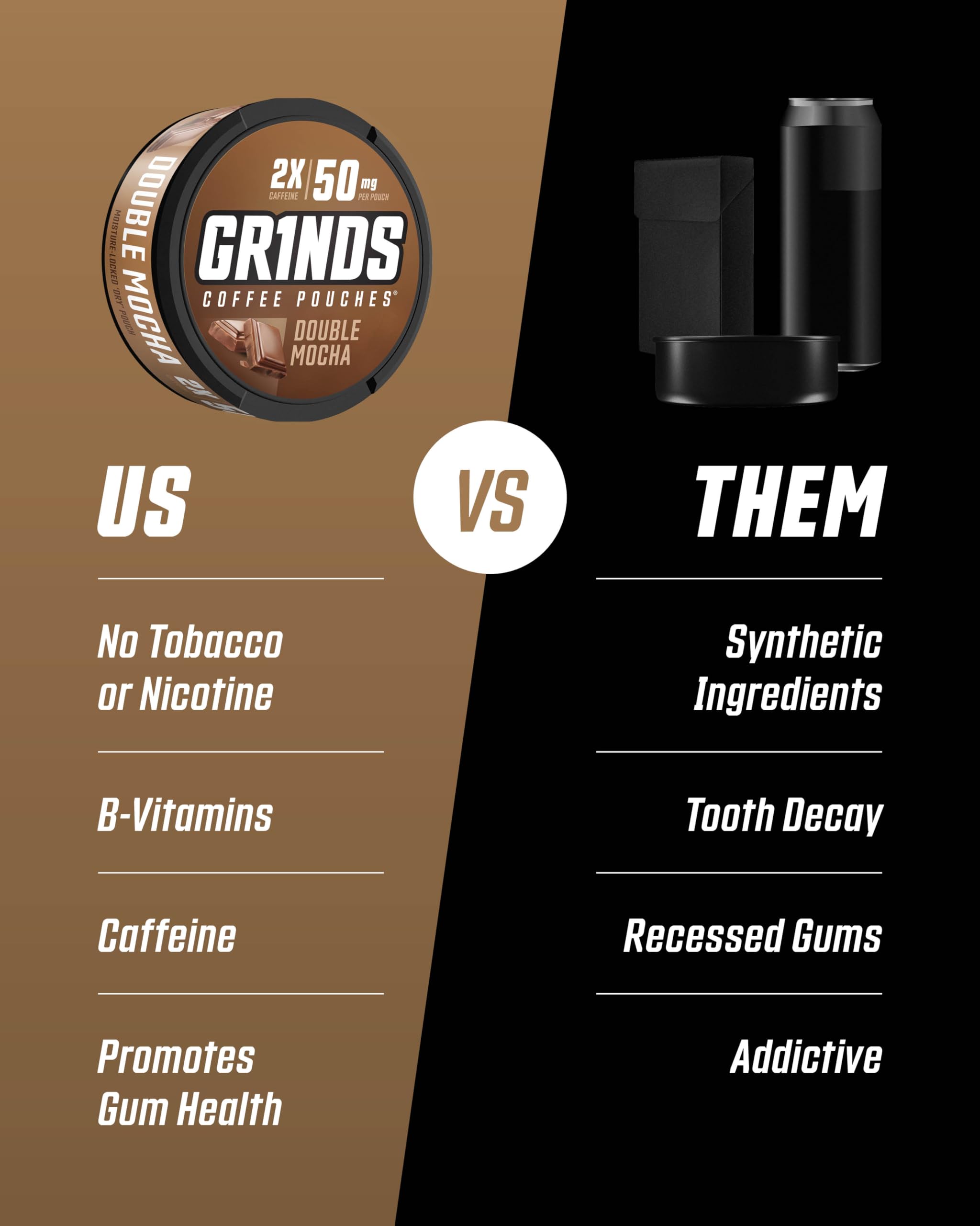 GRINDS pouch en mano listo para usar que evidencia rapidez de energía portátil