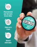 GRINDS detalle de la etiqueta de una lata destacando sabor y contenido de cafeína