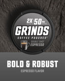 GRINDS lata abierta con pouches visibles y conservación contra humedad