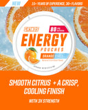 GRINDS sobre individual abierto, enfocando sabor naranja y activación rápida