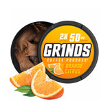 GRINDS lata Orange Citrus frente mostrando diseño y conveniencia