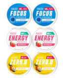 GRINDS empaque frontal del Performance Sampler Pack mostrando los sabores y beneficios.