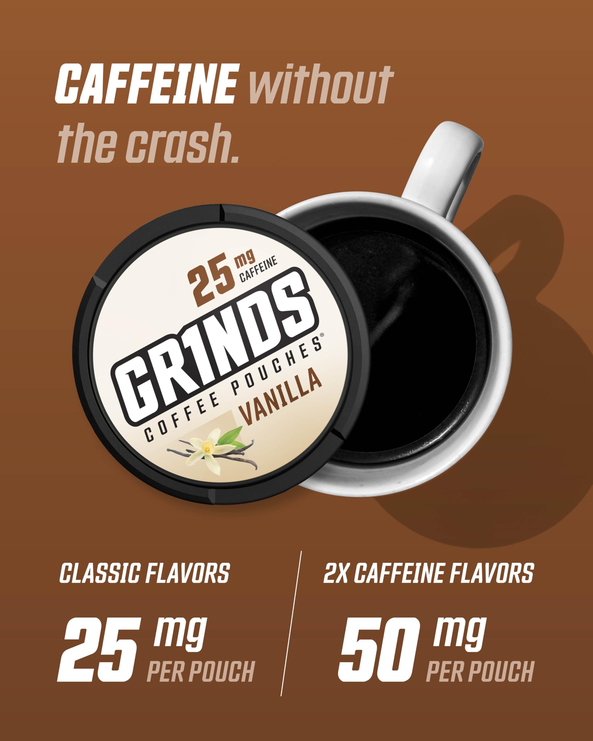 GRINDS disposición de sabores mostrando etiquetas para elegir fácil