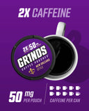 GRINDS sobre en uso entre labio y encía para entrega rápida de cafeína