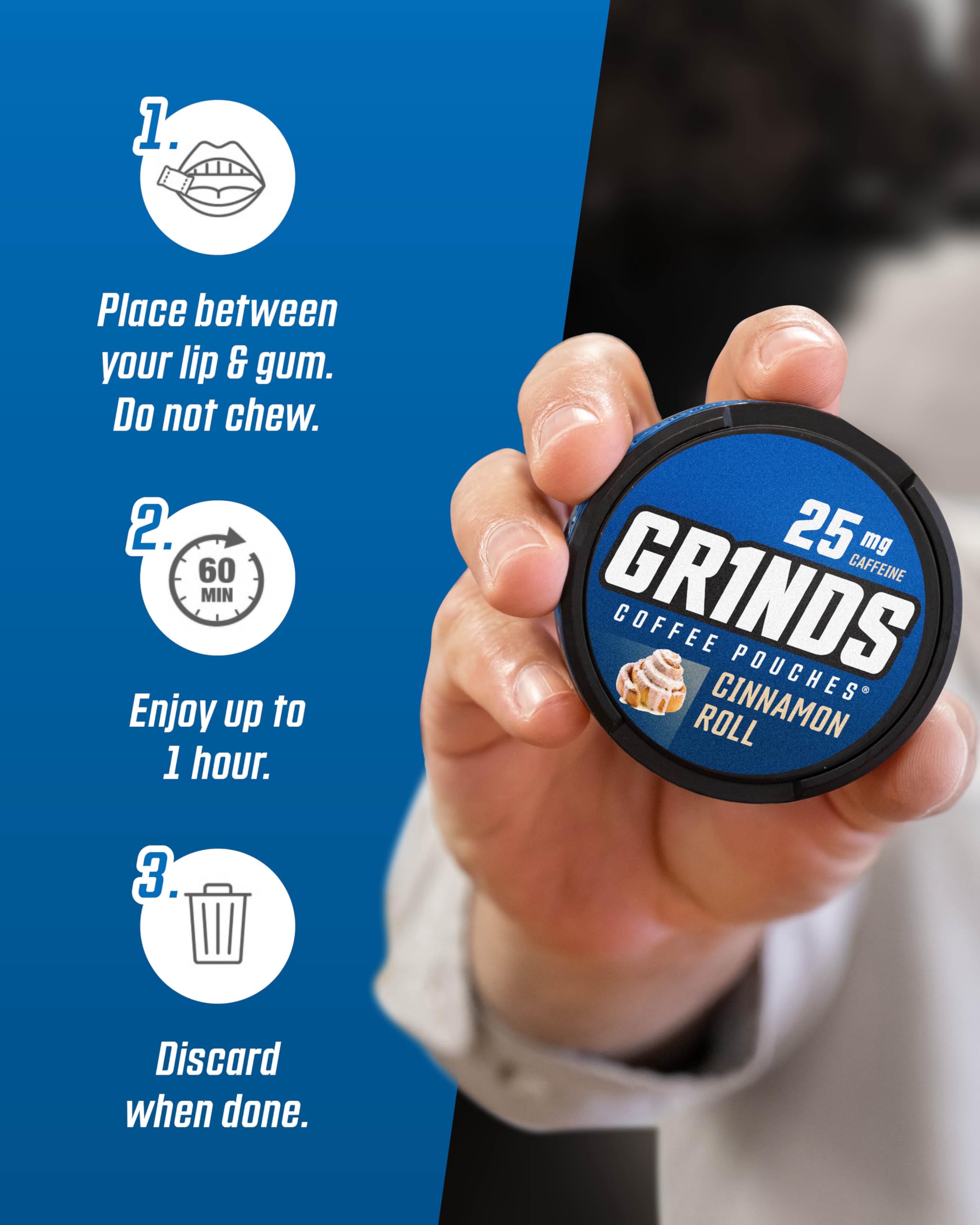 GRINDS imagen de ingredientes y etiquetas resaltando vitaminas B y energía limpia