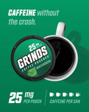 GRINDS lata abierta mostrando 18 bolsitas por lata, control de dosis
