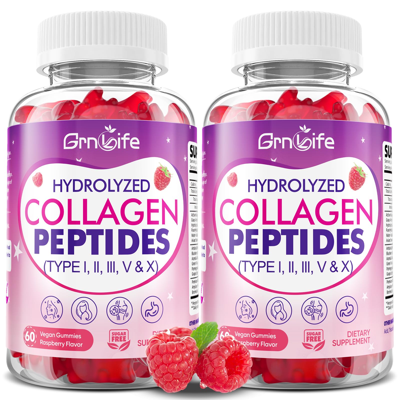 GrnLife envase frontal mostrando 60 gominolas y beneficios claros
