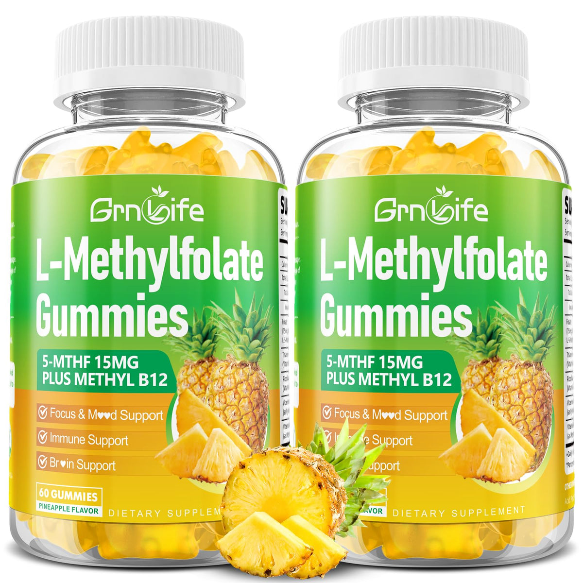 GrnLife frente del empaque mostrando 120 gomitas y beneficios claros