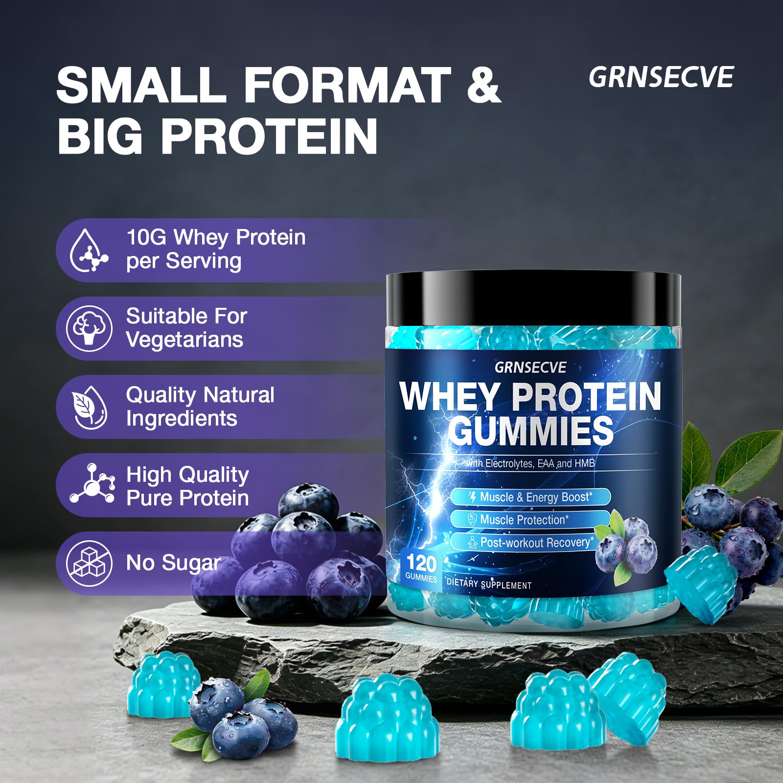 GRNSECVE detalle textura gominola blueberry para masticar y disfrute